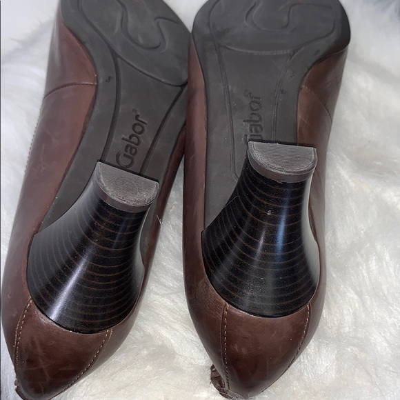 GABOR Brown Leather Bow Ruffle Stacked Low Heels - Picture 7 of 7